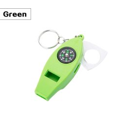 4-1 Survival Whistle With Compass Thermometer Magnifier- Green